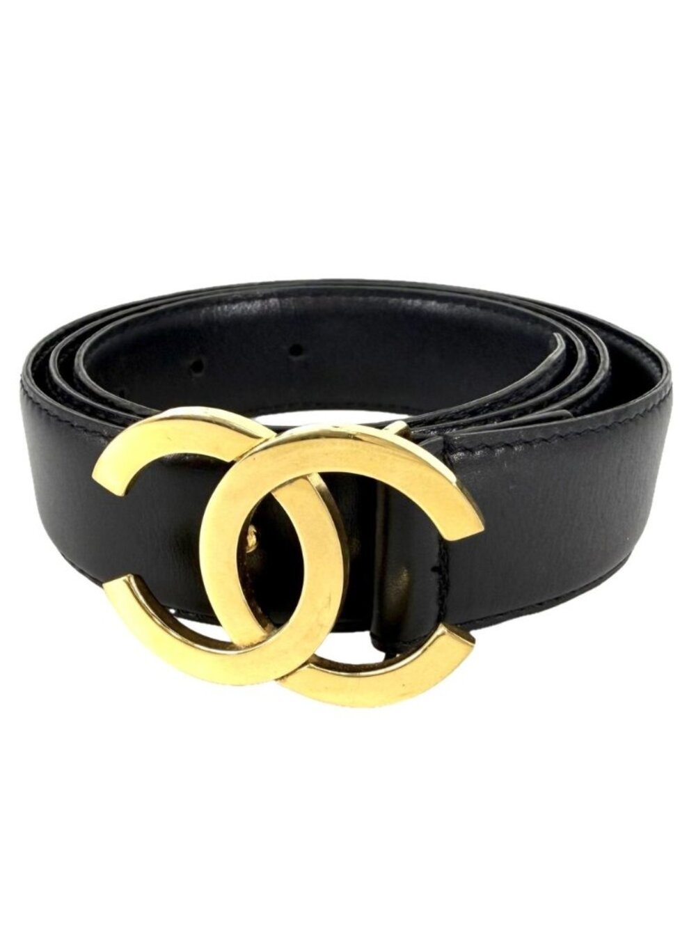 Chanel Belt CC Logo Vintage Leather Black Gold